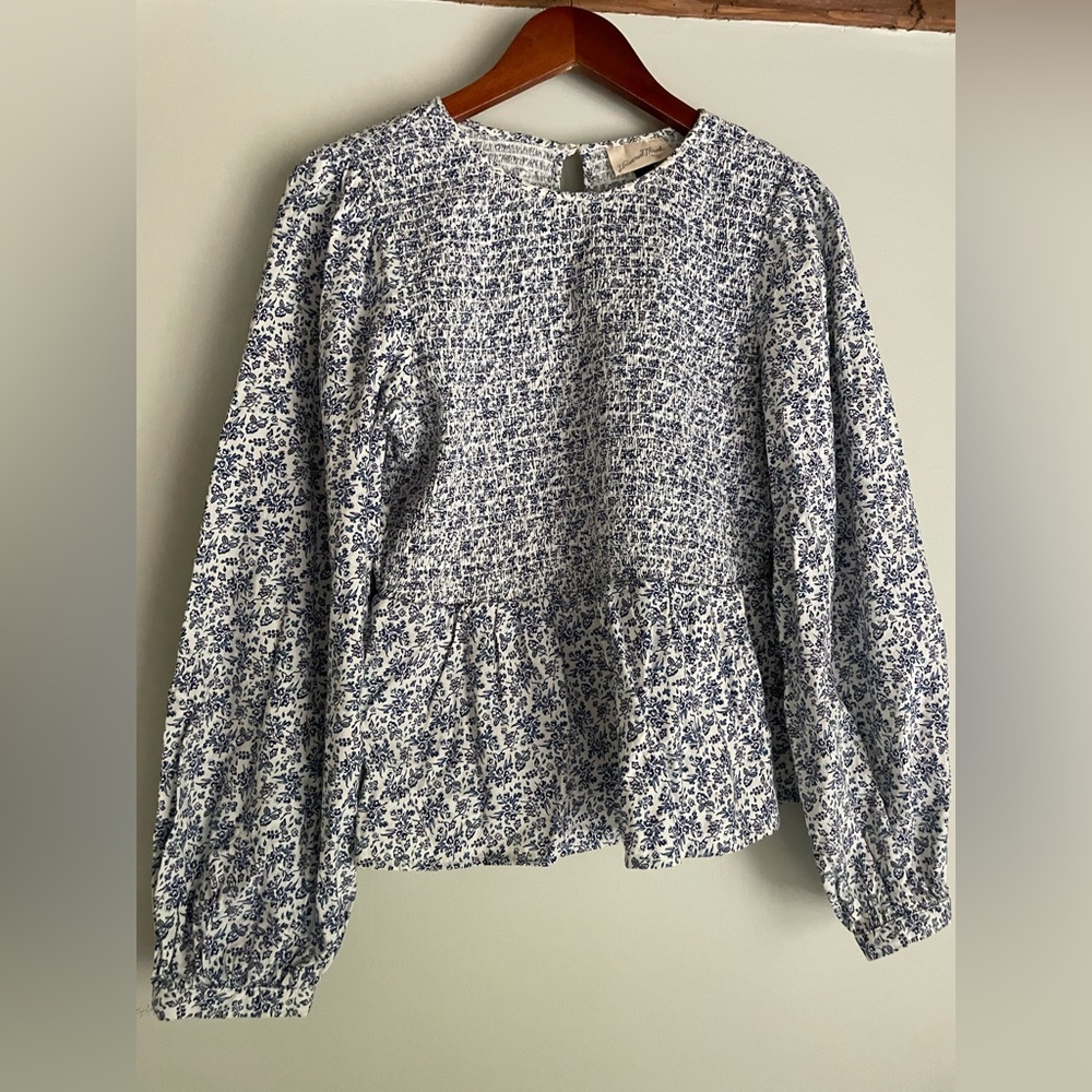 Universal Thread Smocked Floral Long Sleeve Blouse Top NEW Small